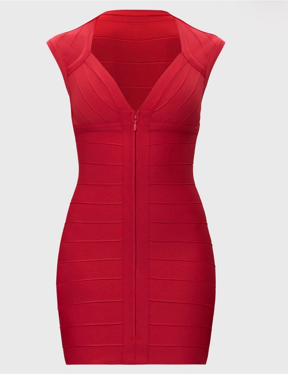Herve Leger Vibrant Red Zip-Front Midi Bandage Dress